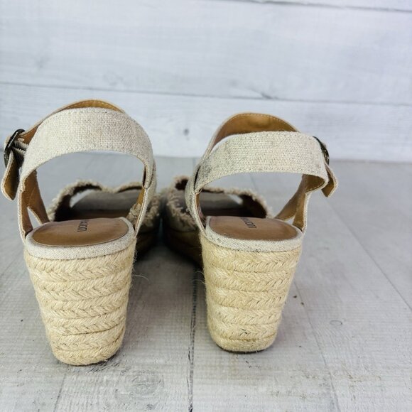 Lucky Brand MINDRA Beige Abstract Raw Edge Espadrille Platform Sandal Sz 8.5 M - Picture 6 of 16